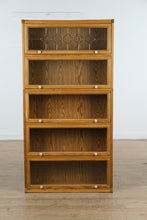 Load image into Gallery viewer, Oak Barrister Bookcase with Leaded Glass Top Door
