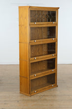 Load image into Gallery viewer, Oak Barrister Bookcase with Leaded Glass Top Door
