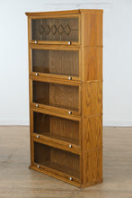 Load image into Gallery viewer, Oak Barrister Bookcase with Leaded Glass Top Door
