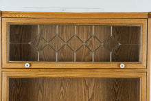Load image into Gallery viewer, Oak Barrister Bookcase with Leaded Glass Top Door
