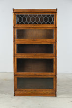 Load image into Gallery viewer, are 5 Stack Oak Barrister Bookcase with Leaded Glass Door and Globe Wernicke Style -#1- ONLINE ONLY
