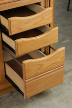 Load image into Gallery viewer, Solid Oak Computer Armoire Desk Cabinet with Pull Out Work Surface
