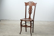 Load image into Gallery viewer, Antique Carved Wood Side Chair with Pierced Splat and Saddle Seat
