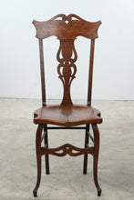 Load image into Gallery viewer, Antique Carved Wood Side Chair with Pierced Splat and Saddle Seat
