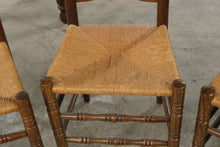 Load image into Gallery viewer, Vintage Solid Oak Round Extension Dining Table with Four Rush Seat Ladderback Chairs
