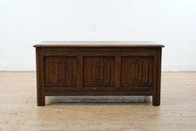 Load image into Gallery viewer, Vintage Solid Oak Hope Chest Blanket Storage Trunk Carved Panel Front
