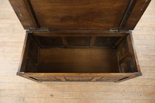 Load image into Gallery viewer, Vintage Solid Oak Hope Chest Blanket Storage Trunk Carved Panel Front
