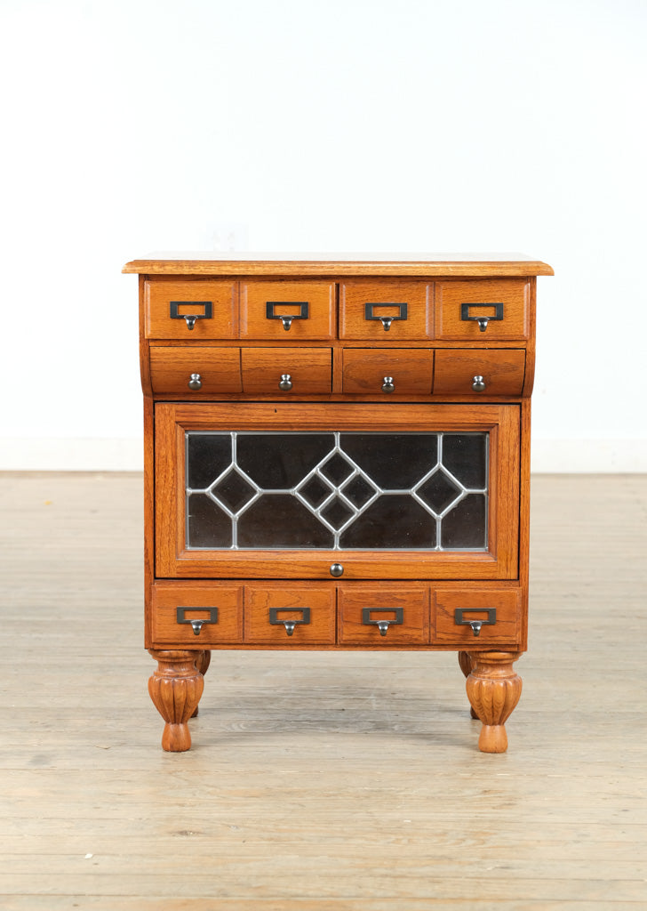 Oak Organizer Cabinet with Leaded Glass Door