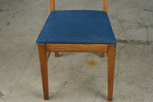 Load image into Gallery viewer, Oak Dining Chair Blue Upholstered Seat Ladder Back
