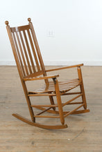 Load image into Gallery viewer, Oak Slat Seat Rocking Chair – Solid Wood Porch Rocker
