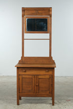 Load image into Gallery viewer, Antique Oak Washstand with Tall Mirror and Towel Rack

