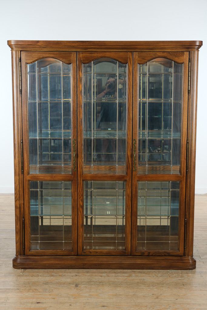 The Wexford Grand Curio Cabinet – Solid Oak & Leaded Glass, 76” Tall