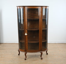 Load image into Gallery viewer, Curved Glass Oak Curio Cabinet with Queen Anne Legs
