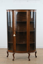 Load image into Gallery viewer, Curved Glass Oak Curio Cabinet with Queen Anne Legs
