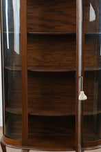 Load image into Gallery viewer, Curved Glass Oak Curio Cabinet with Queen Anne Legs
