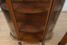 Load image into Gallery viewer, Curved Glass Oak Curio Cabinet with Queen Anne Legs
