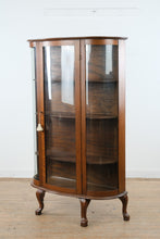 Load image into Gallery viewer, Curved Glass Oak Curio Cabinet with Queen Anne Legs

