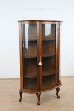 Load image into Gallery viewer, Curved Glass Oak Curio Cabinet with Queen Anne Legs
