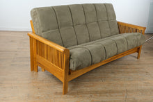 Load image into Gallery viewer, Mission-Style Oak Futon Sofa Bed – Excellent Condition
