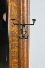 Load image into Gallery viewer, Antique Tiger Oak Hall Tree with Mirror, Coat Hooks, Storage Bench and Umbrella Stand
