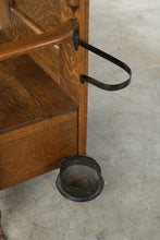 Load image into Gallery viewer, Antique Tiger Oak Hall Tree with Mirror, Coat Hooks, Storage Bench and Umbrella Stand
