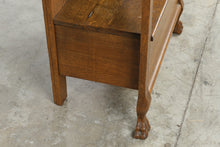 Load image into Gallery viewer, Antique Tiger Oak Hall Tree with Mirror, Coat Hooks, Storage Bench and Umbrella Stand
