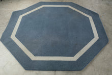 Load image into Gallery viewer, Blue Gray Octagon Area Rug 7 Ft Ivory Border Geometric Tufted Carpet
