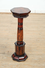 Load image into Gallery viewer, Octagonal Pedestal Plant Stand with Faux Burl Finish – Rich Cherry Tones
