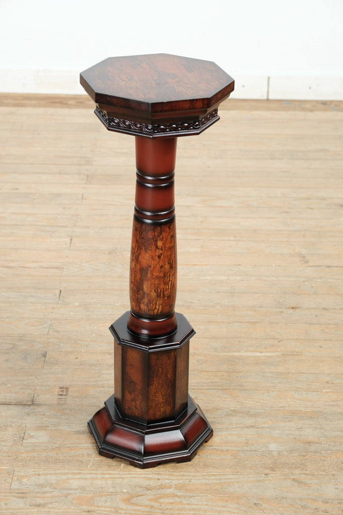 Octagonal Pedestal Plant Stand with Faux Burl Finish – Rich Cherry Tones
