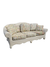Load image into Gallery viewer, Off-White Woven Wicker Sofa – Tropical Upholstery, Coastal Cottage Style
