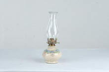 Load image into Gallery viewer, Floral Ceramic Oil Lamp Glass Chimney 15 Inch Cream Pink Blue Lily Design
