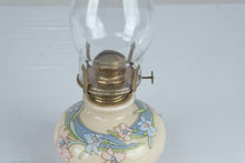 Load image into Gallery viewer, Floral Ceramic Oil Lamp Glass Chimney 15 Inch Cream Pink Blue Lily Design
