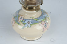 Load image into Gallery viewer, Floral Ceramic Oil Lamp Glass Chimney 15 Inch Cream Pink Blue Lily Design
