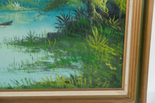 Load image into Gallery viewer, Vintage Original Oil Painting Tropical River Fisherman Landscape Framed 43 x 31
