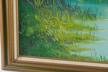 Load image into Gallery viewer, Vintage Original Oil Painting Tropical River Fisherman Landscape Framed 43 x 31
