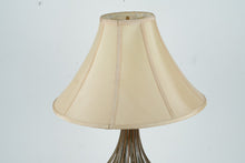Load image into Gallery viewer, Olive Green Ribbed Ceramic Table Lamp with Crackle Glaze and Metal Base
