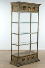 Load image into Gallery viewer, Hollywood Regency Gilt Étagère with Glass Shelves and Sunburst Medallions – 87” Display Cabinet
