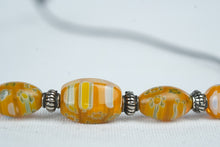 Load image into Gallery viewer, Orange Millefiori Glass Bead Necklace Black Cord Boho Artisan Style Jewelry

