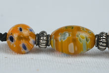Load image into Gallery viewer, Orange Millefiori Glass Bead Necklace Black Cord Boho Artisan Style Jewelry
