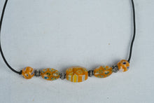 Load image into Gallery viewer, Orange Millefiori Glass Bead Necklace Black Cord Boho Artisan Style Jewelry
