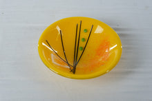 Load image into Gallery viewer, Art Glass Fused Glass Bowl Yellow Orange Abstract Modern Decorative Dish 5 Inch

