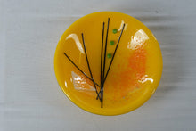 Load image into Gallery viewer, Art Glass Fused Glass Bowl Yellow Orange Abstract Modern Decorative Dish 5 Inch
