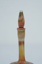 Load image into Gallery viewer, Coral Pink Iridescent Art Glass Perfume Bottle Mottled Gold Green 5 Inch
