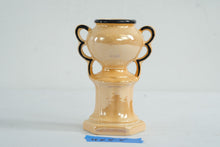 Load image into Gallery viewer, Vintage Czechoslovakia Lusterware Vase Black Trim Art Deco Double Handle 5 Inch
