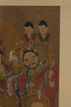 Load image into Gallery viewer, Original Hand-Painted Asian Scroll-Style Artwork on Silk Mount – Multi-Figure Buddhist Deity Scene – 47&quot; x 28&quot; Framed
