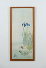 Load image into Gallery viewer, Framed Japanese Silk Print of Mandarin Ducks and Irises – Signed Asian Watercolor Style Wall Art
