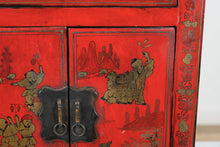 Load image into Gallery viewer, Red Lacquered Asian-Inspired Chest with Drawer and Cabinet
