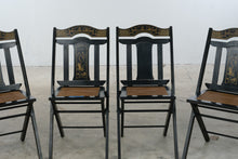 Load image into Gallery viewer, Set of 4 Asian Chinoiserie Black Folding Chairs Cane Seats Gold Painted
