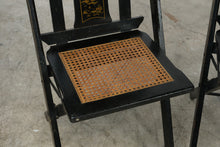 Load image into Gallery viewer, Set of 4 Asian Chinoiserie Black Folding Chairs Cane Seats Gold Painted
