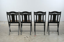 Load image into Gallery viewer, Set of 4 Asian Chinoiserie Black Folding Chairs Cane Seats Gold Painted
